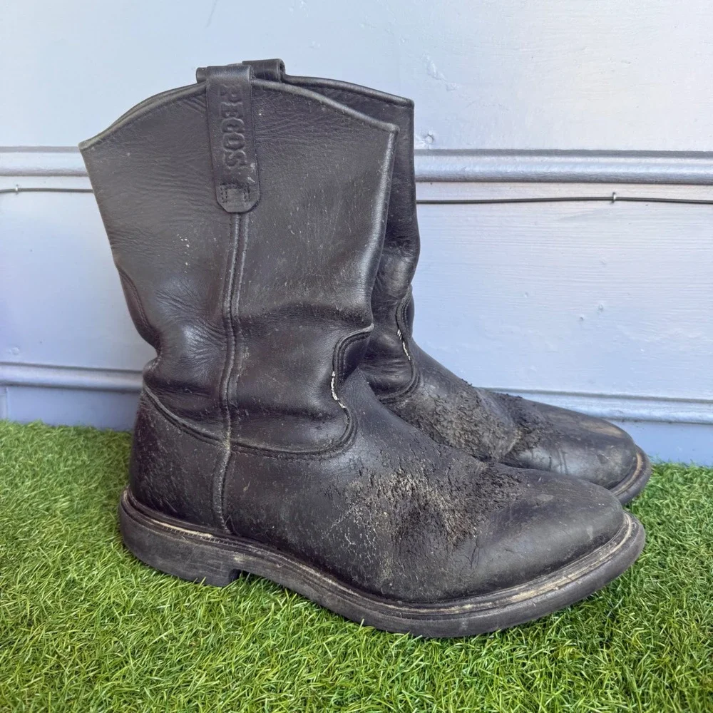 Red Wing Pecos 1125 Black Leather Pull On Work Boots Mens 11.5 E2 Made in USA